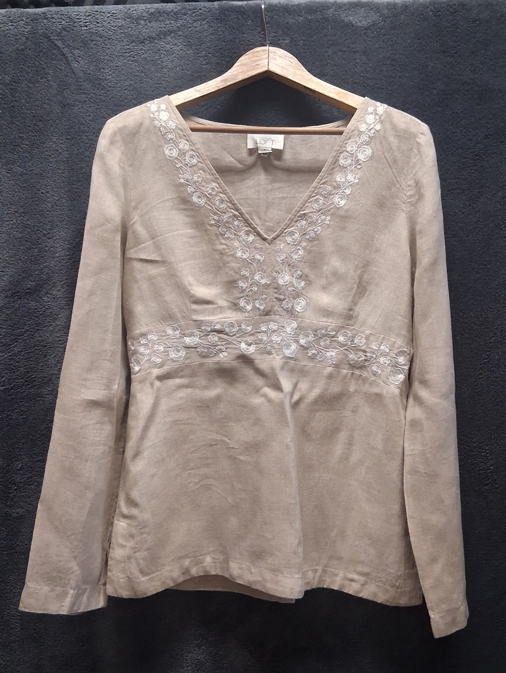 Ann Taylor Loft Linen Cream Spring Blouse Sz 8
